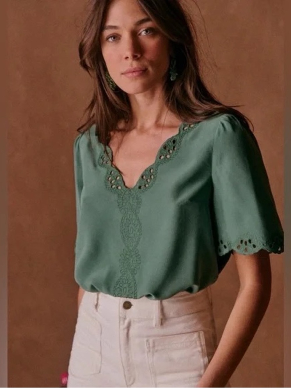 Sezane. Francia Blouse. Green. Size 40 (M).